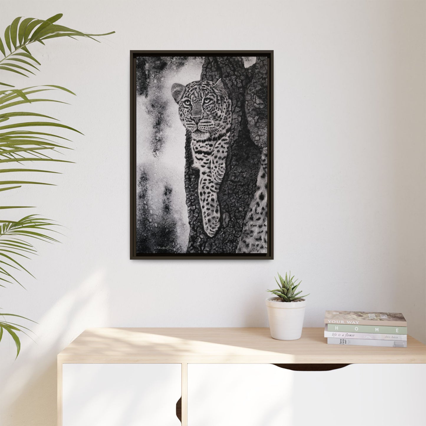Tree Hugger, Leopard Framed Matte Canvas Wall Art