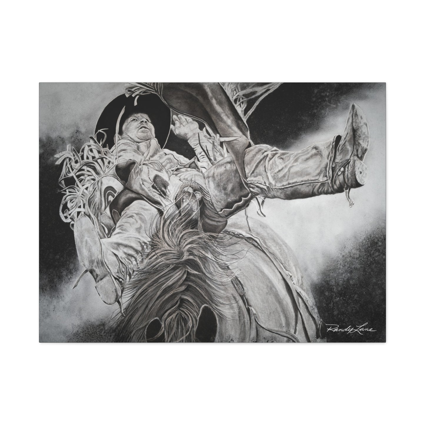 Battle Tested, Rodeo Bareback Rider Painting, Stretched Matte Canvas Print