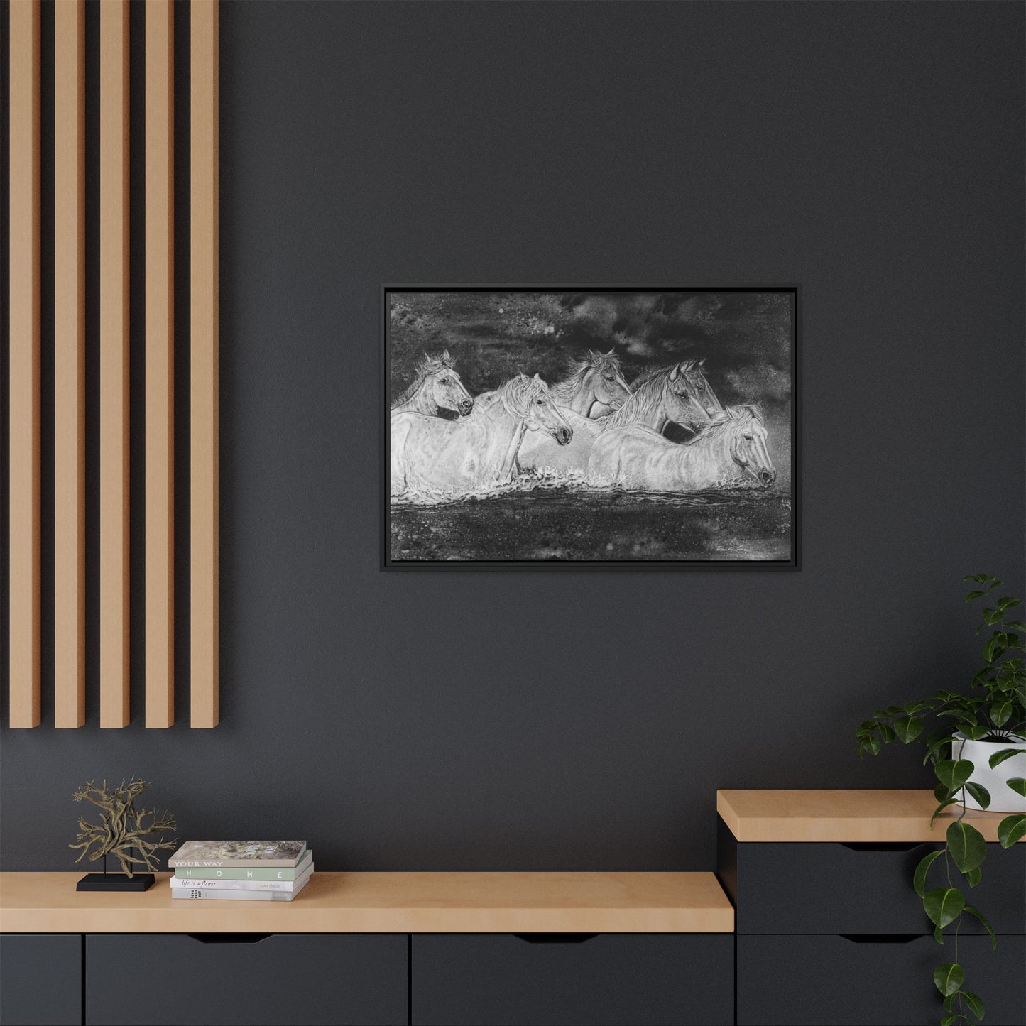 Night Swim, Framed Horse Canvas Art