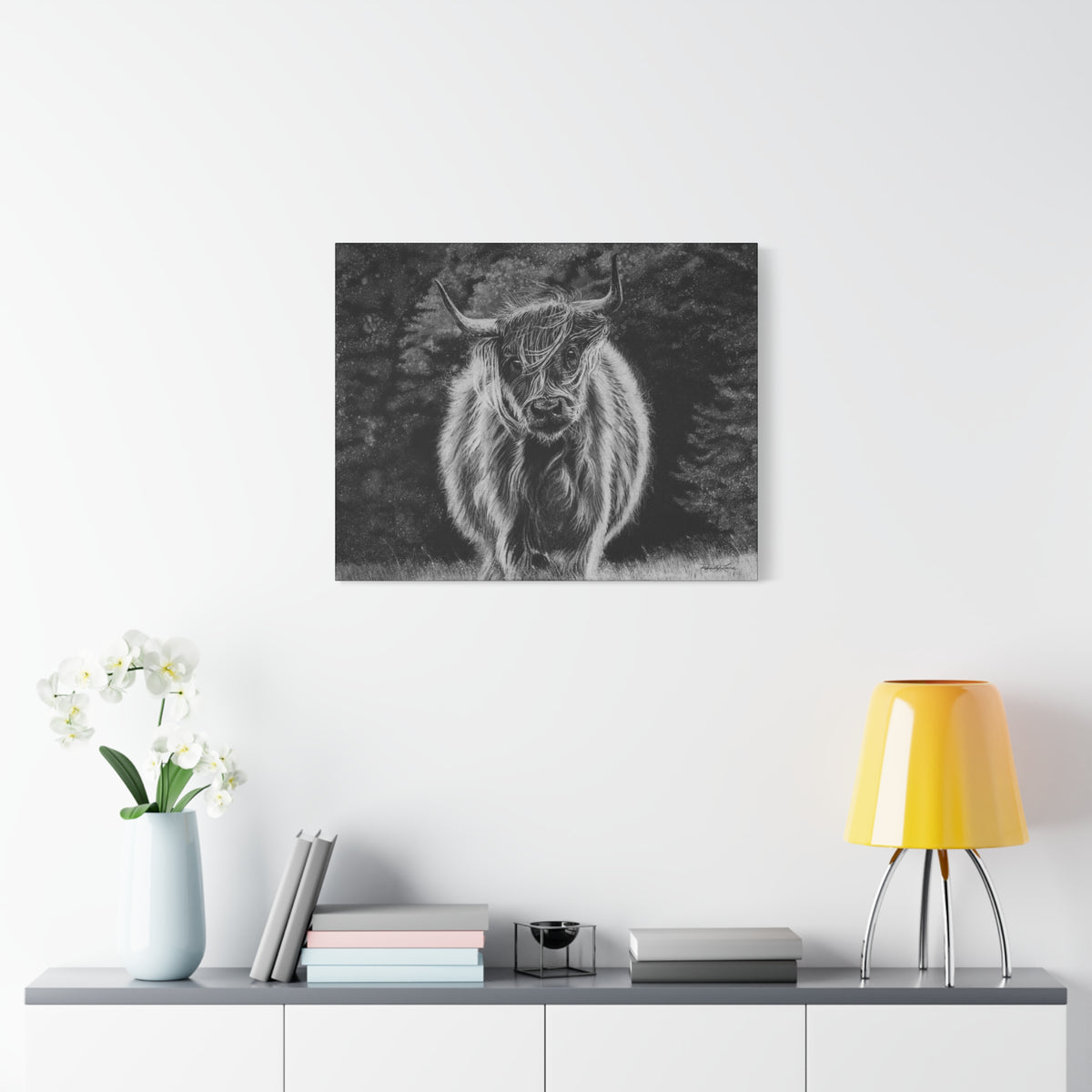 Ragamuffin. Highland Cow Stretched Matte Canvas Wall Art