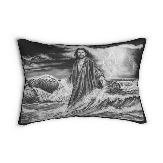 View from the Boat, Jesus Walking on Water Painting Lumbar Pillow — Christian Decorative Accent Pillow