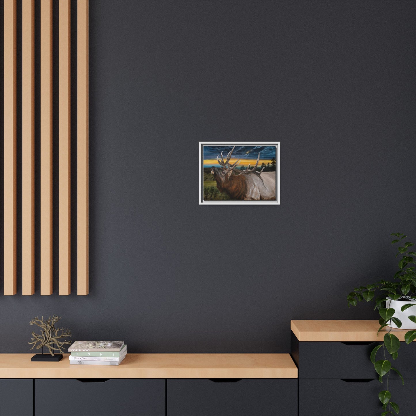 Sunset Serenade,  Elk Framed Matte Canvas Print