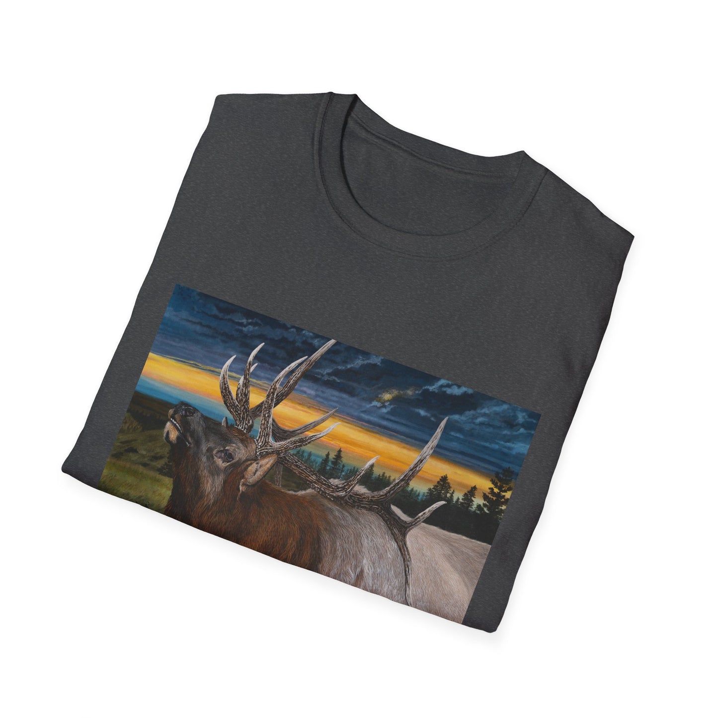 Sunset Serenade,  Elk Graphic Unisex soft T-Shirt