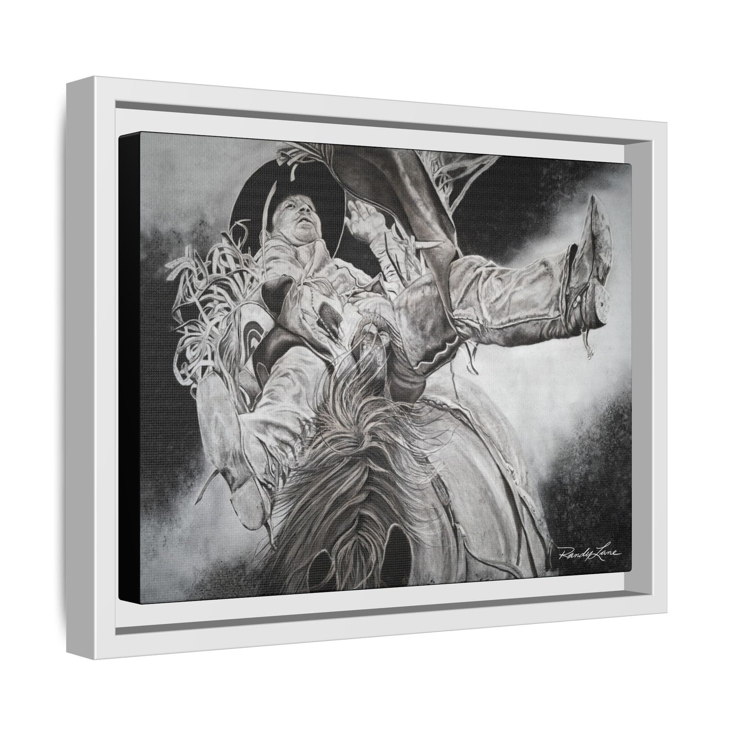 Battle Tested, Rodeo Bareback Rider Painting, Framed Matte Canvas Print
