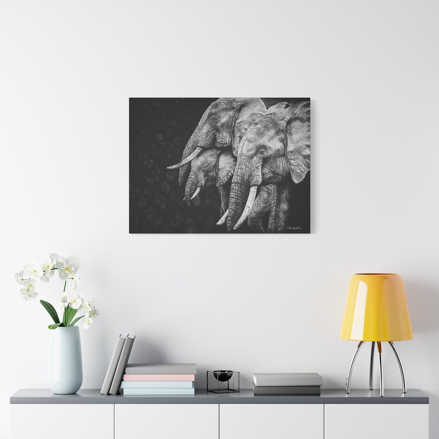 Brushland Bond. Elephant Art Stretched Canvas Print