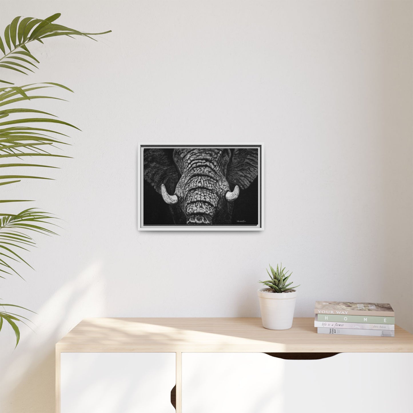 Ebony and Ivory, Elephant Portrait Framed Canvas Wall Art