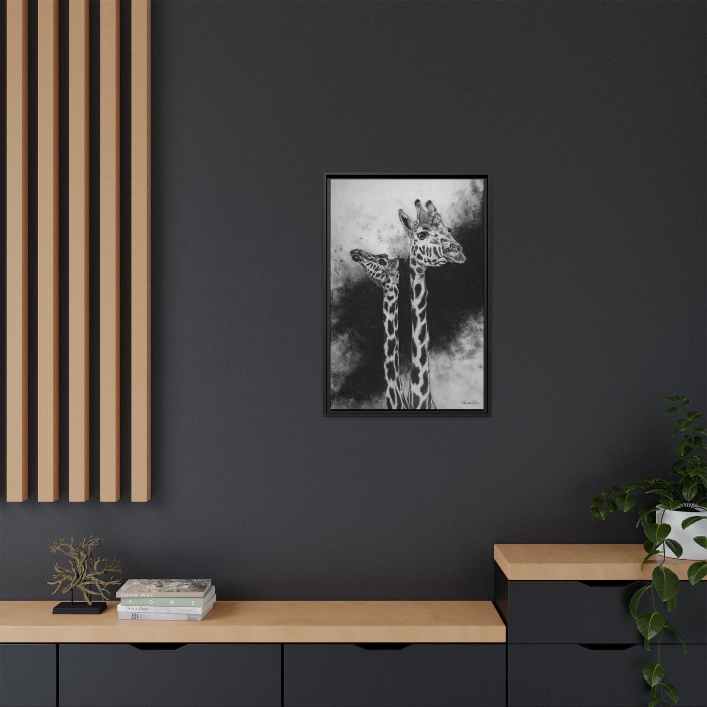 Grace in the Grasslands, Giraffe, Framed Matte Canvas Wall Decor