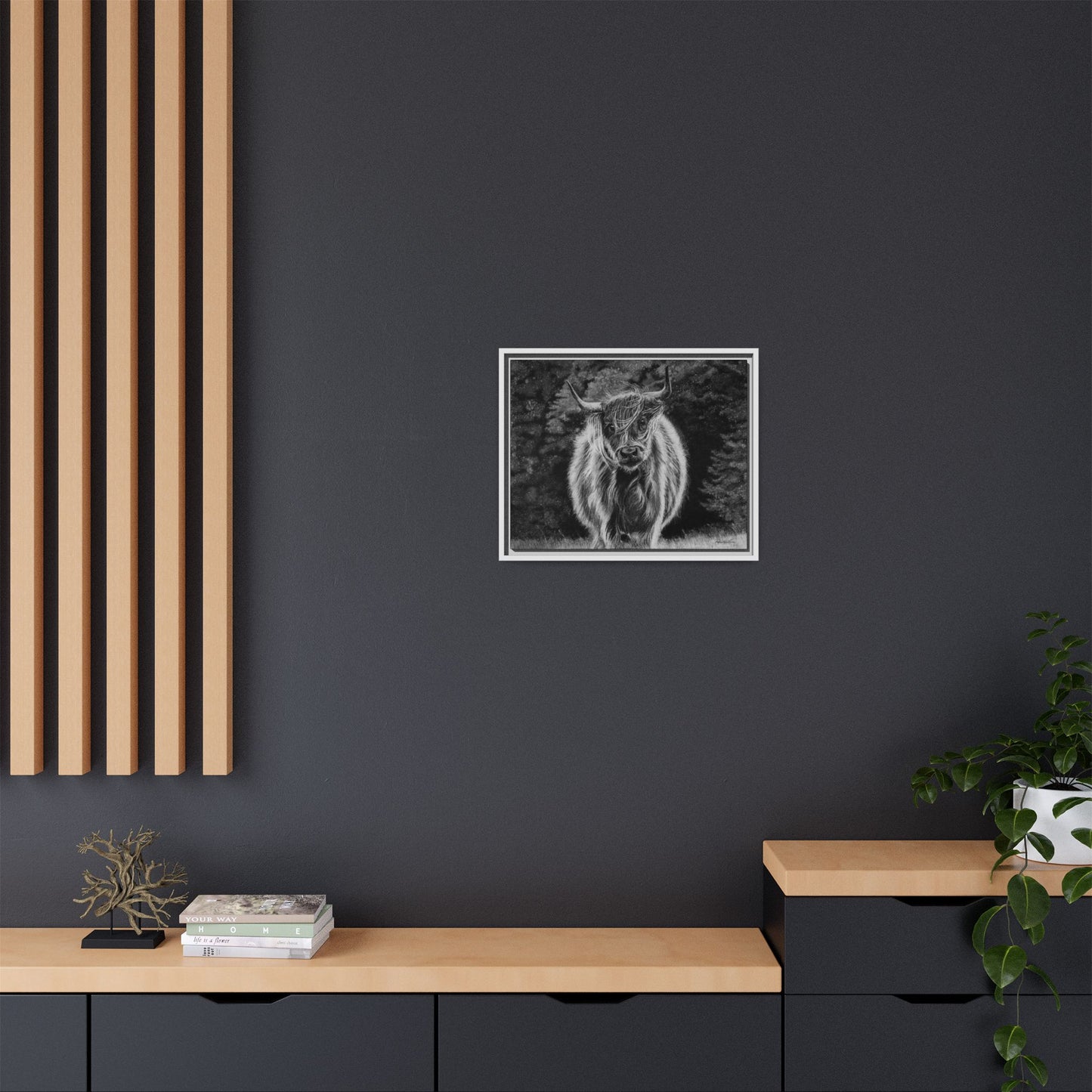 Ragamuffin. Highland Cow Framed Stretched Matte Canvas Print