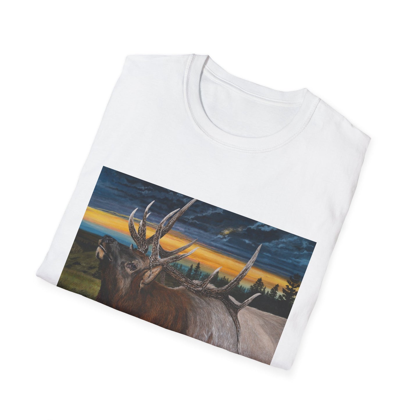 Sunset Serenade,  Elk Graphic Unisex soft T-Shirt