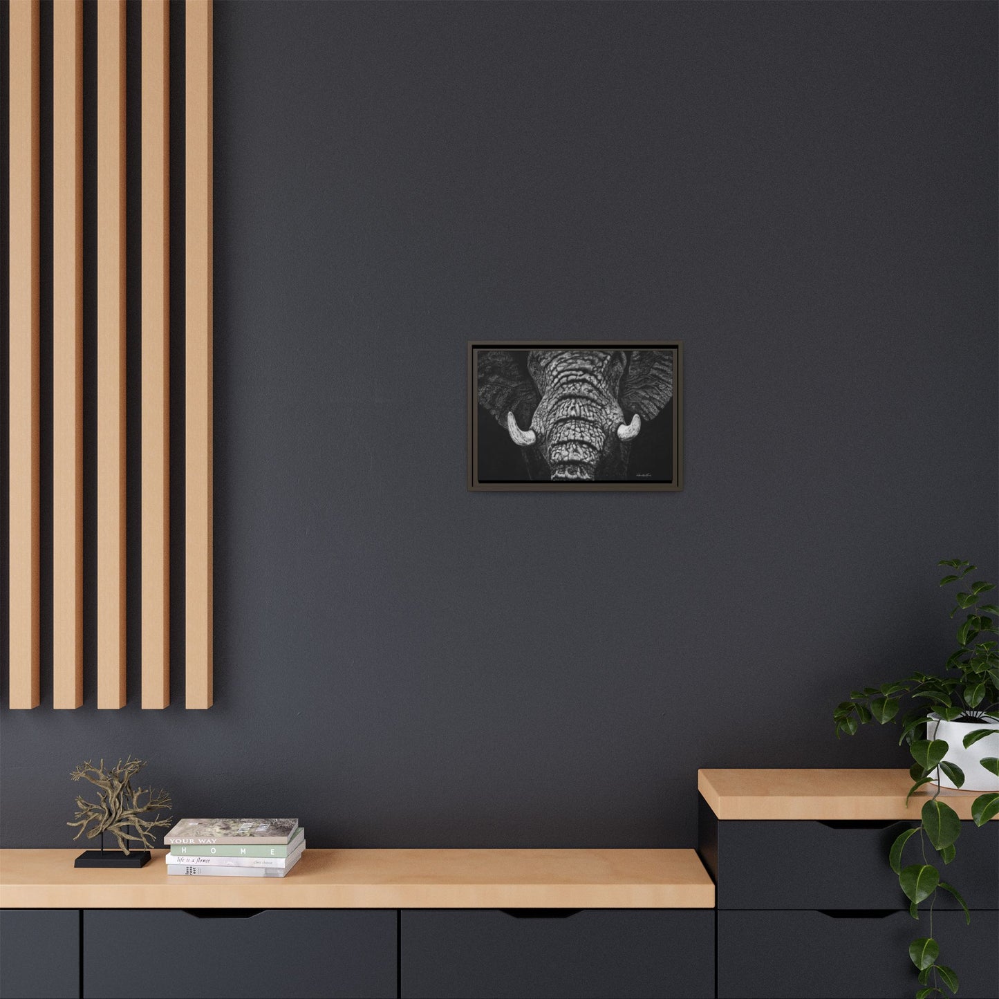 Ebony and Ivory, Elephant Portrait Framed Canvas Wall Art