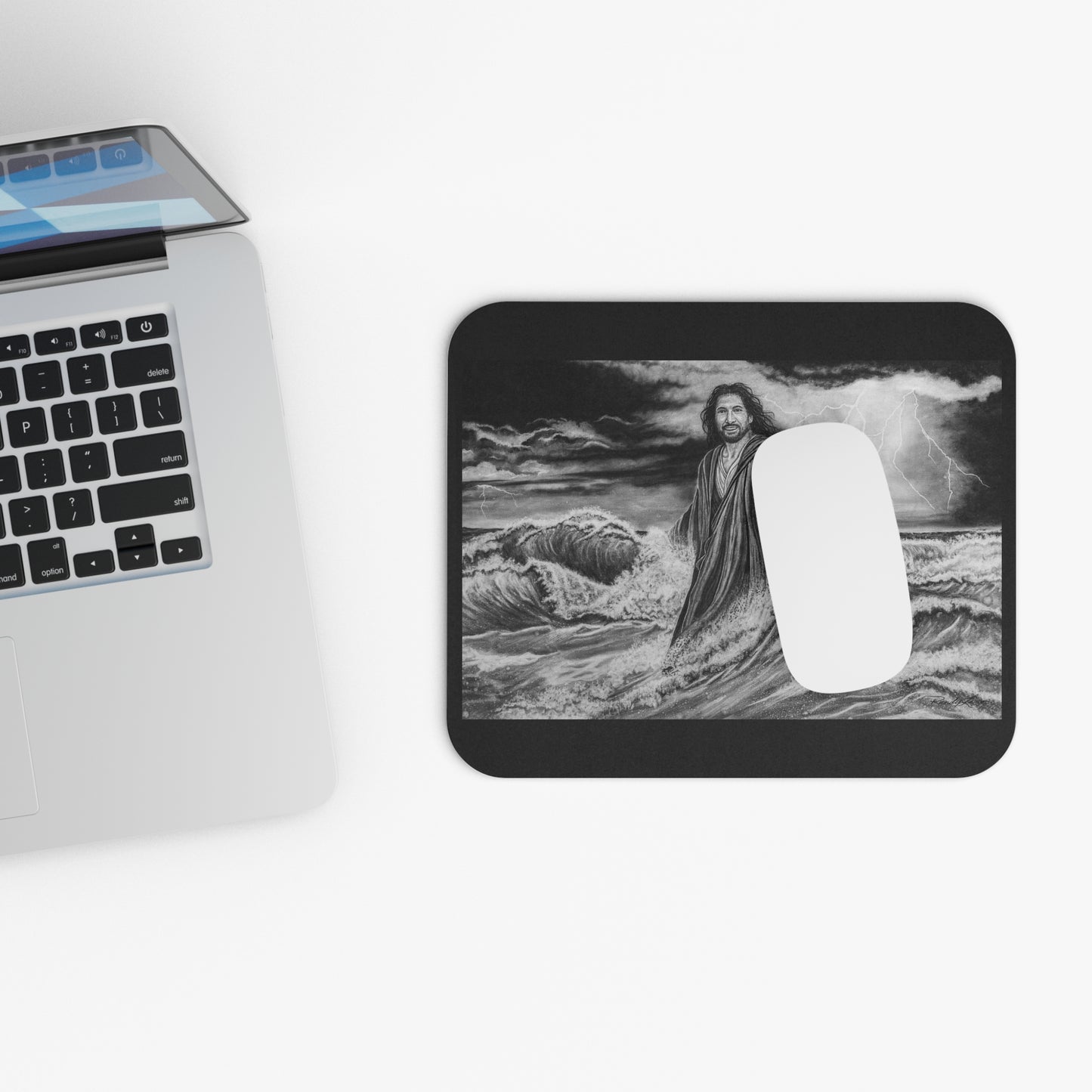 View from the Boat, Jesus Walking on Water Painting Mouse Pad — Christian Faith Desk Accessory