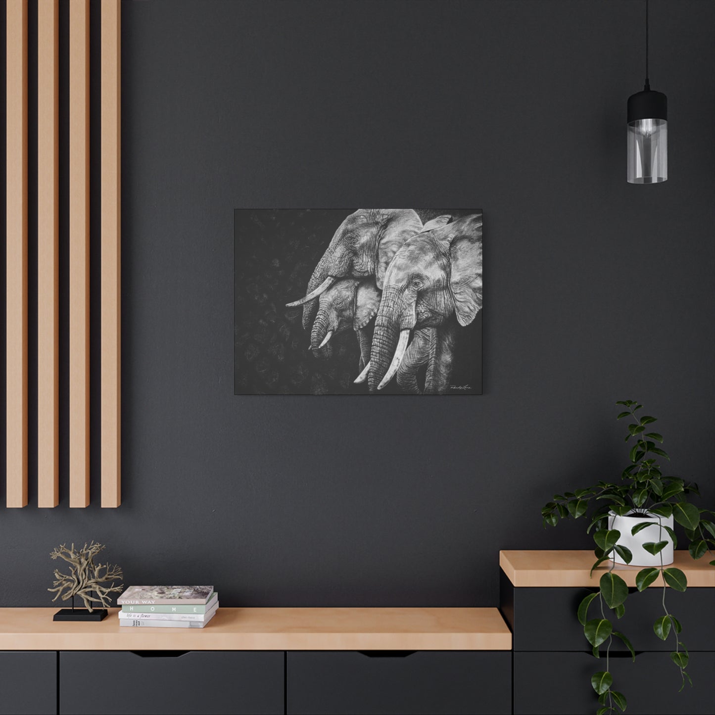 Brushland Bond. Elephant Art Stretched Canvas Print