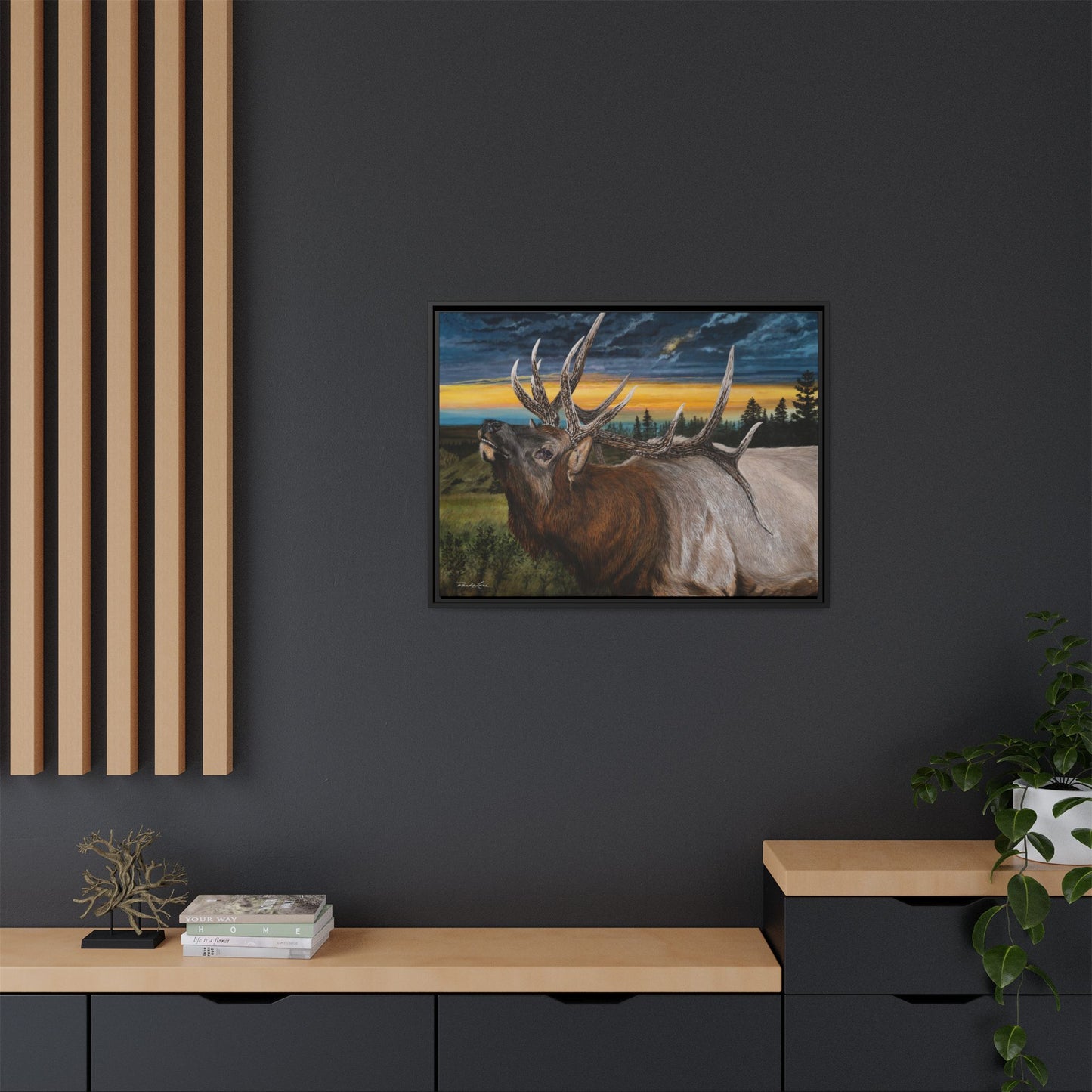 Sunset Serenade,  Elk Framed Matte Canvas Print