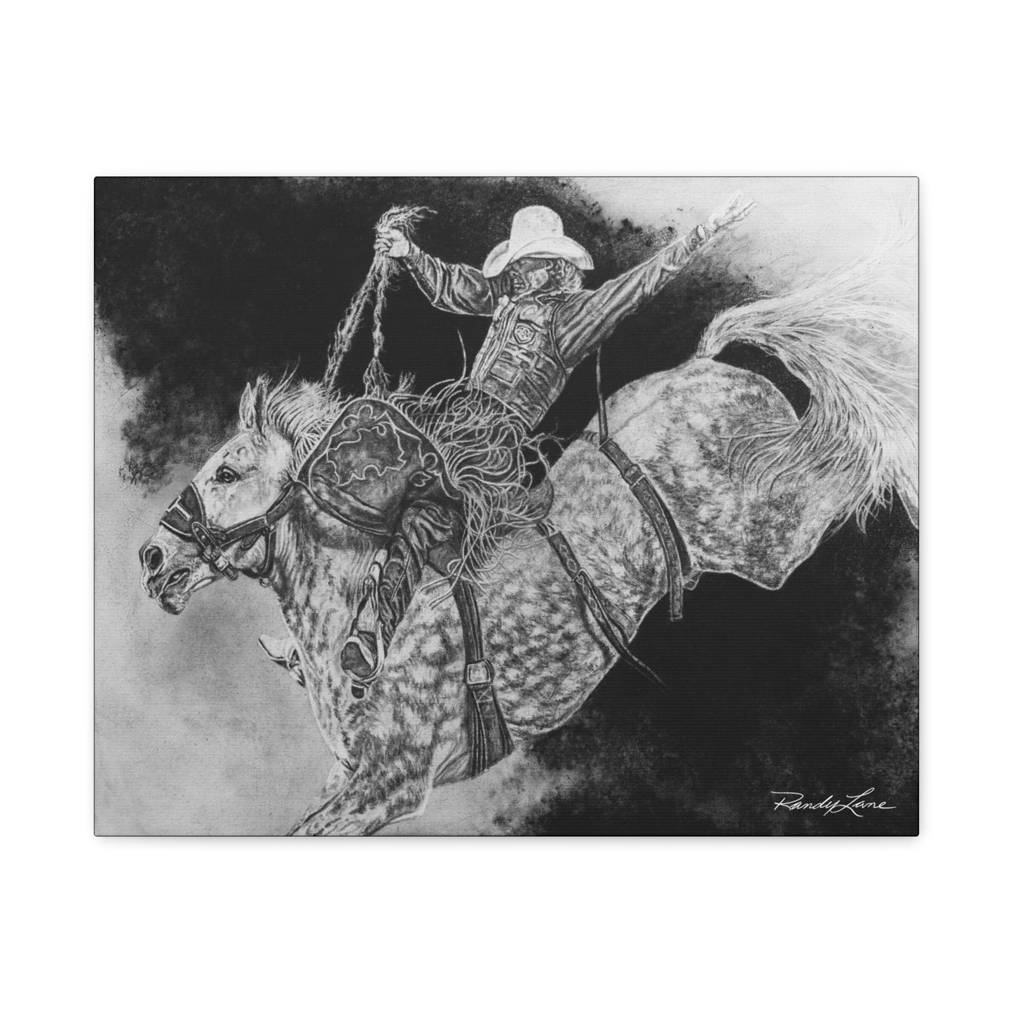 Big Grey, Rodeo Bareback Bronc Painting Canvas Wall Art — Western Rodeo Cowboy Print