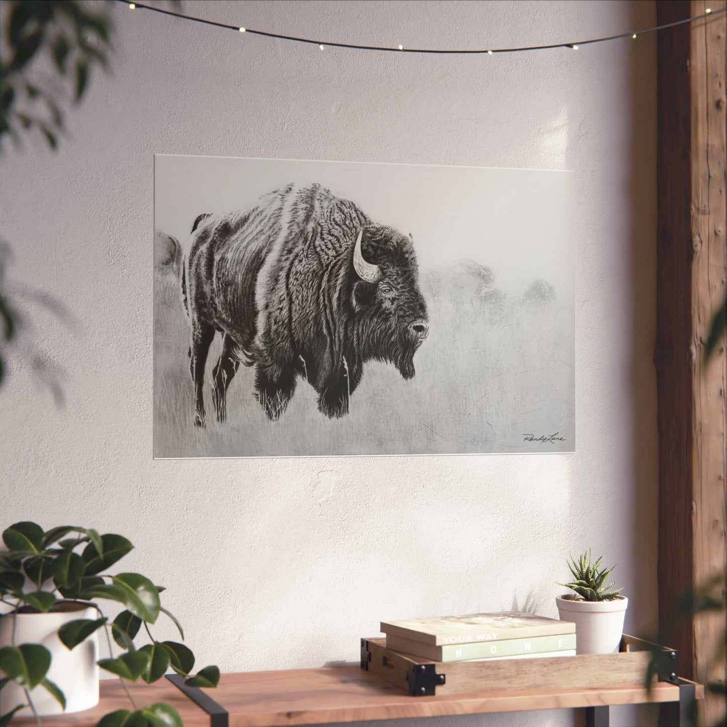 Prairie Bison, Bison Painting Fine Art Print— Black & White Wildlife Print
