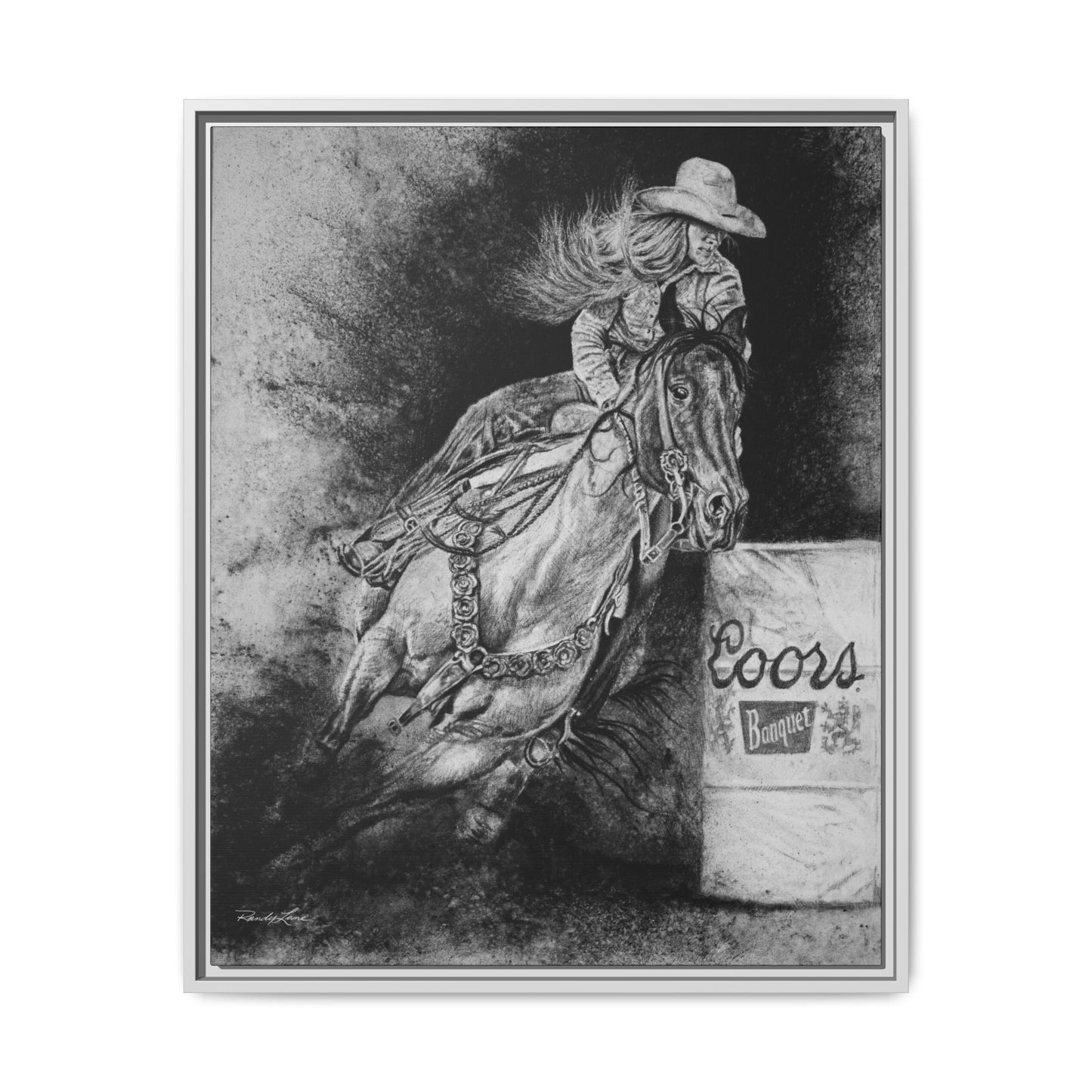 Sophie's Run. Rodeo Barrel Racer Framed Stretched Canvas Art