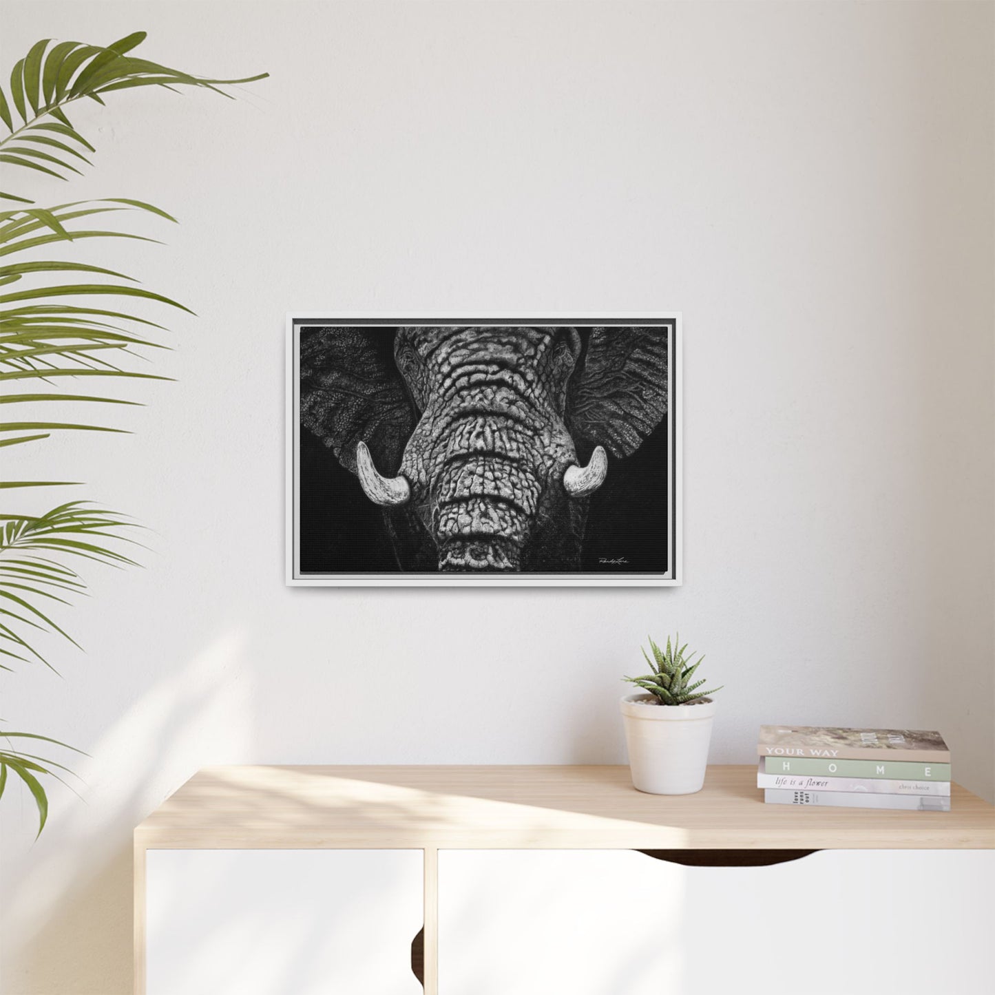 Ebony and Ivory, Elephant Portrait Framed Canvas Wall Art