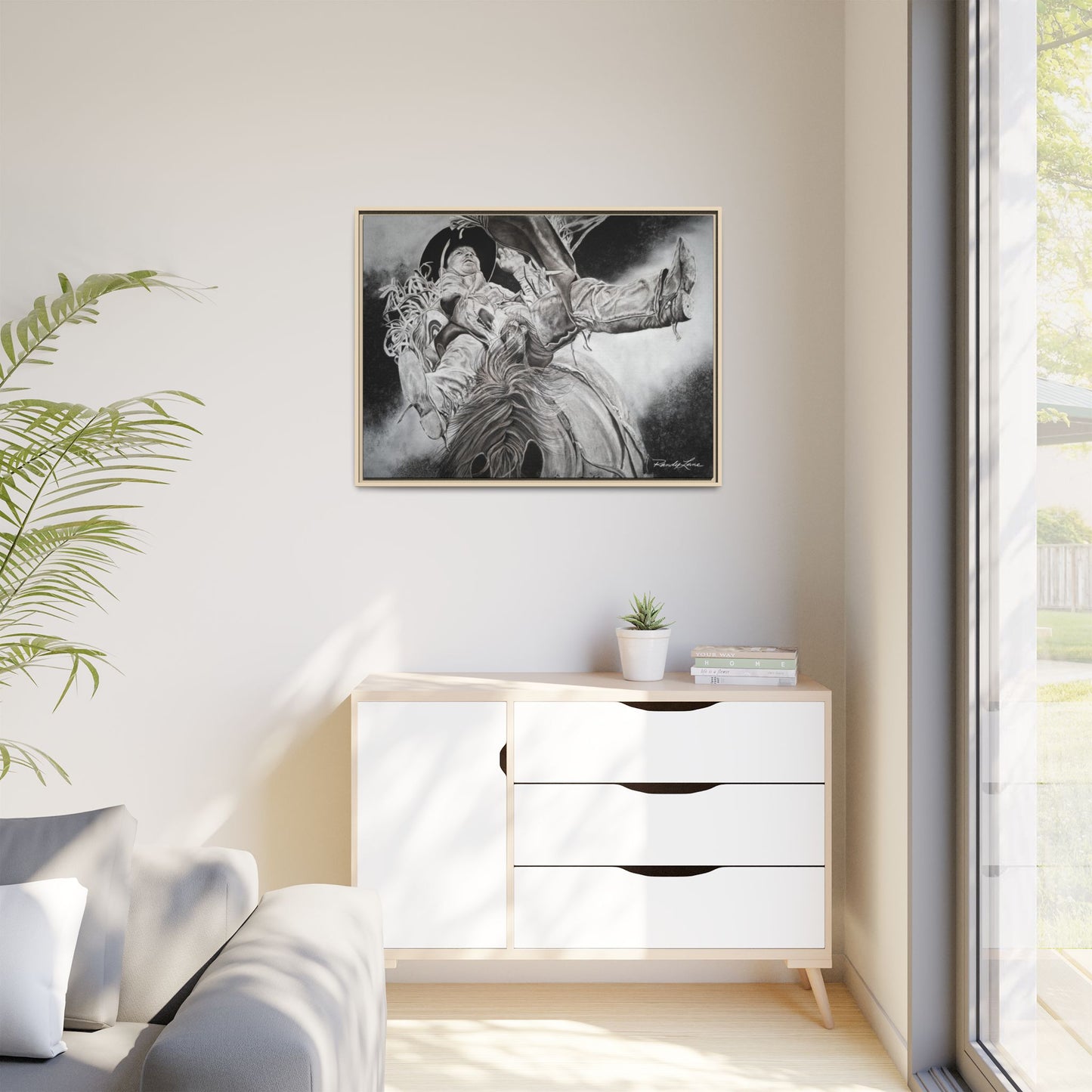 Battle Tested, Rodeo Bareback Rider Painting, Framed Matte Canvas Print
