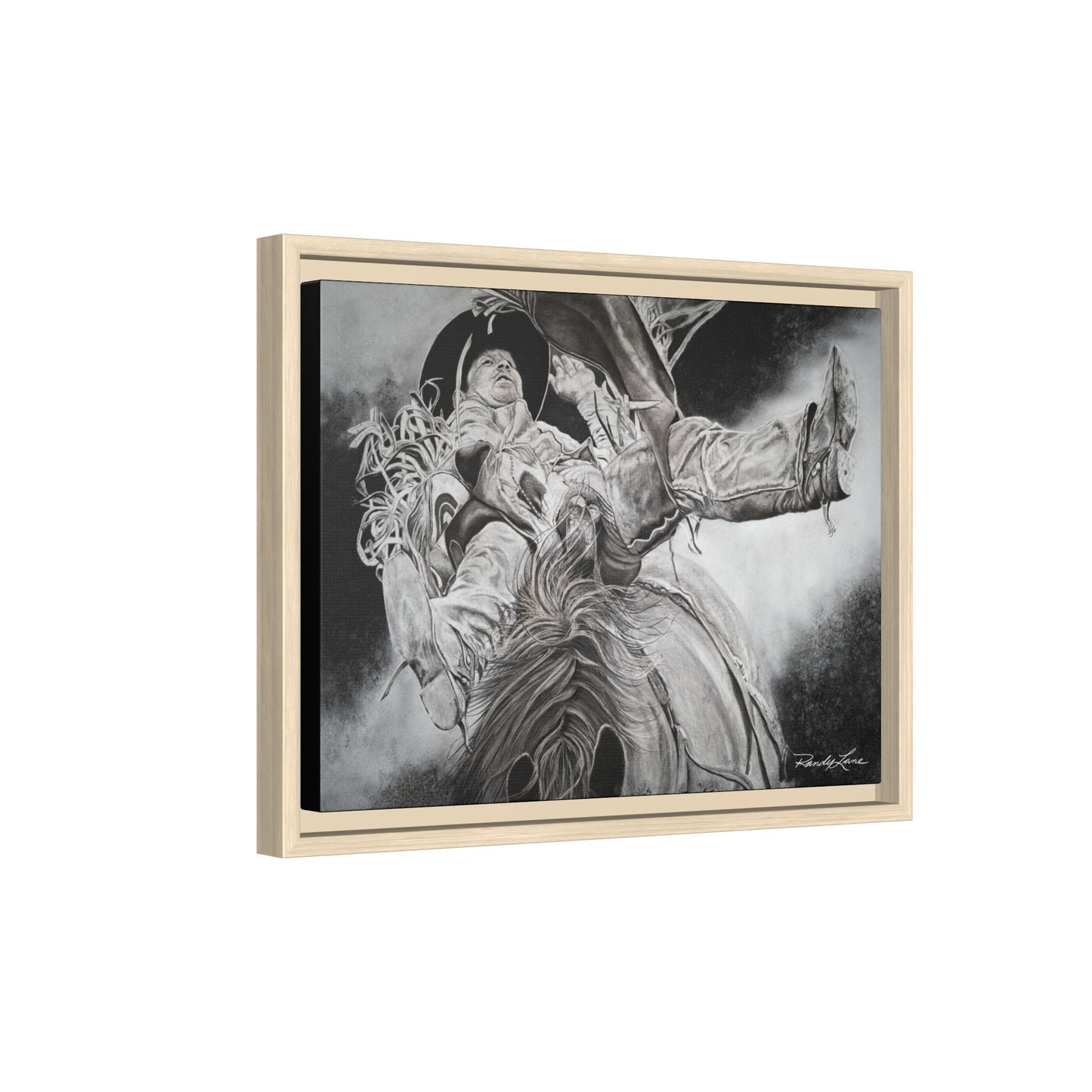 Battle Tested, Rodeo Bareback Rider Painting, Framed Matte Canvas Print