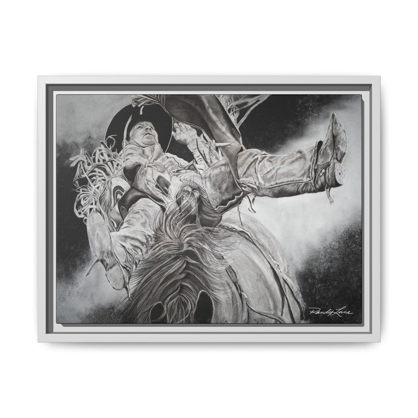 Battle Tested, Rodeo Bareback Rider Painting, Framed Matte Canvas Print