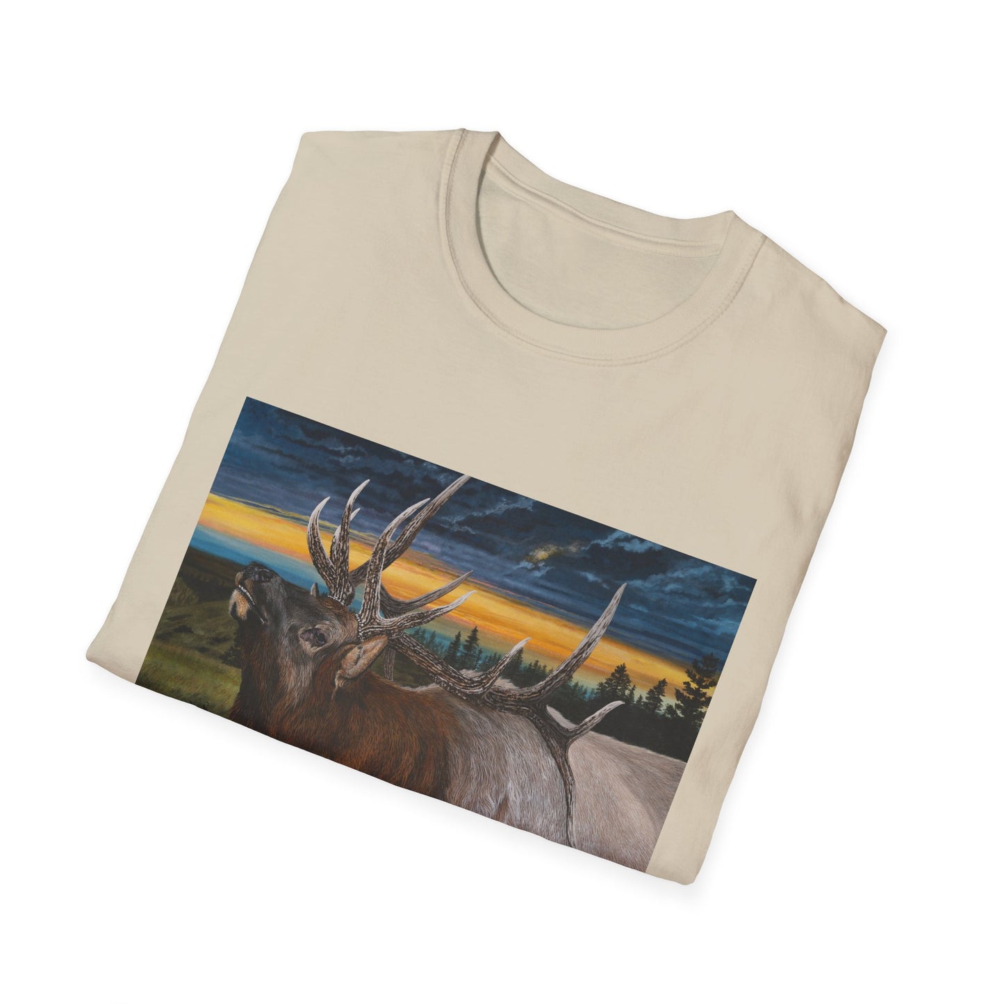 Sunset Serenade,  Elk Graphic Unisex soft T-Shirt