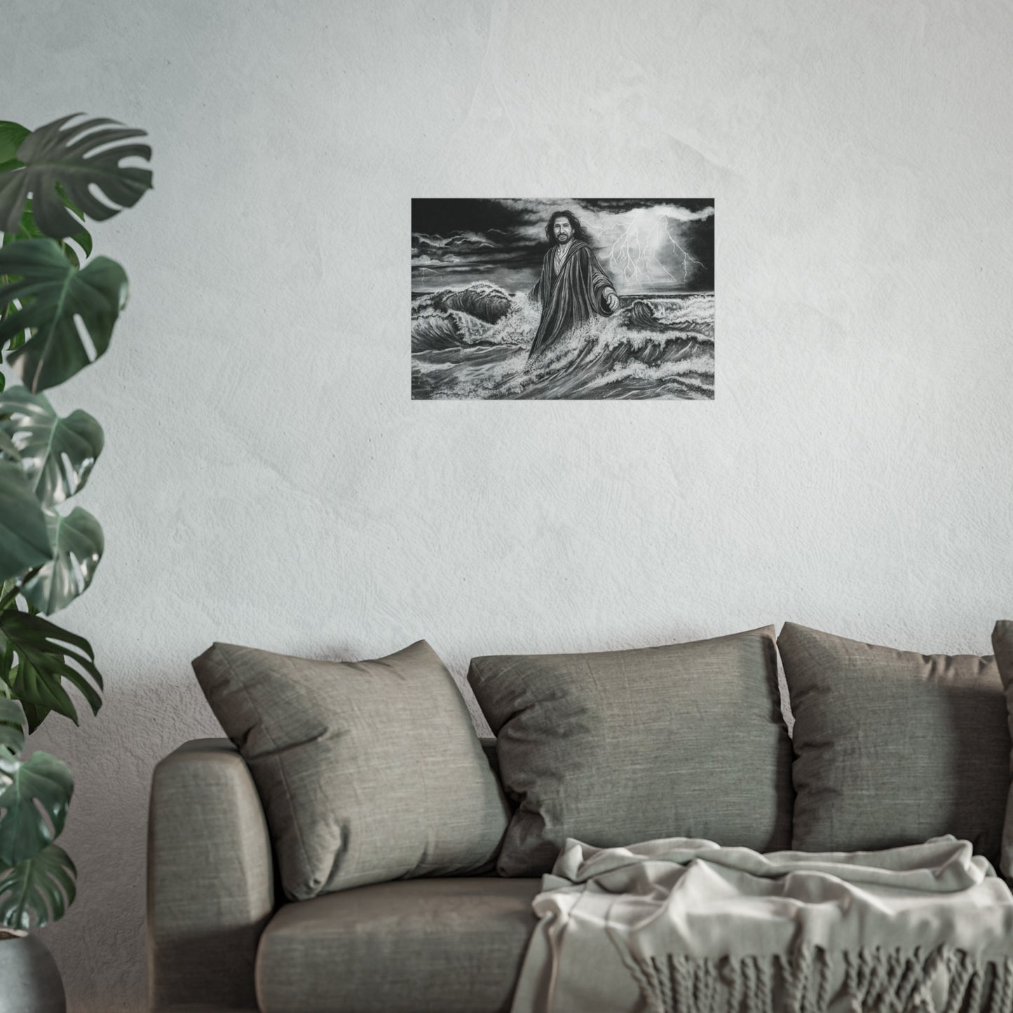 View from the Boat, Jesus Walking on Water Painting Fine Art Print — Religious Wall Art