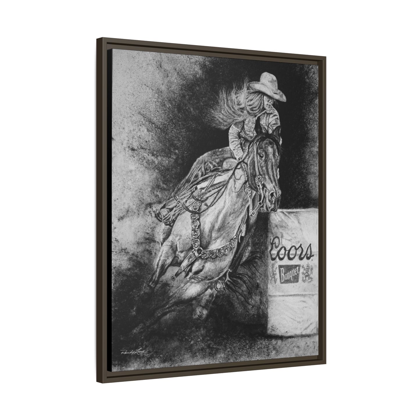 Sophie's Run. Rodeo Barrel Racer Framed Stretched Canvas Art