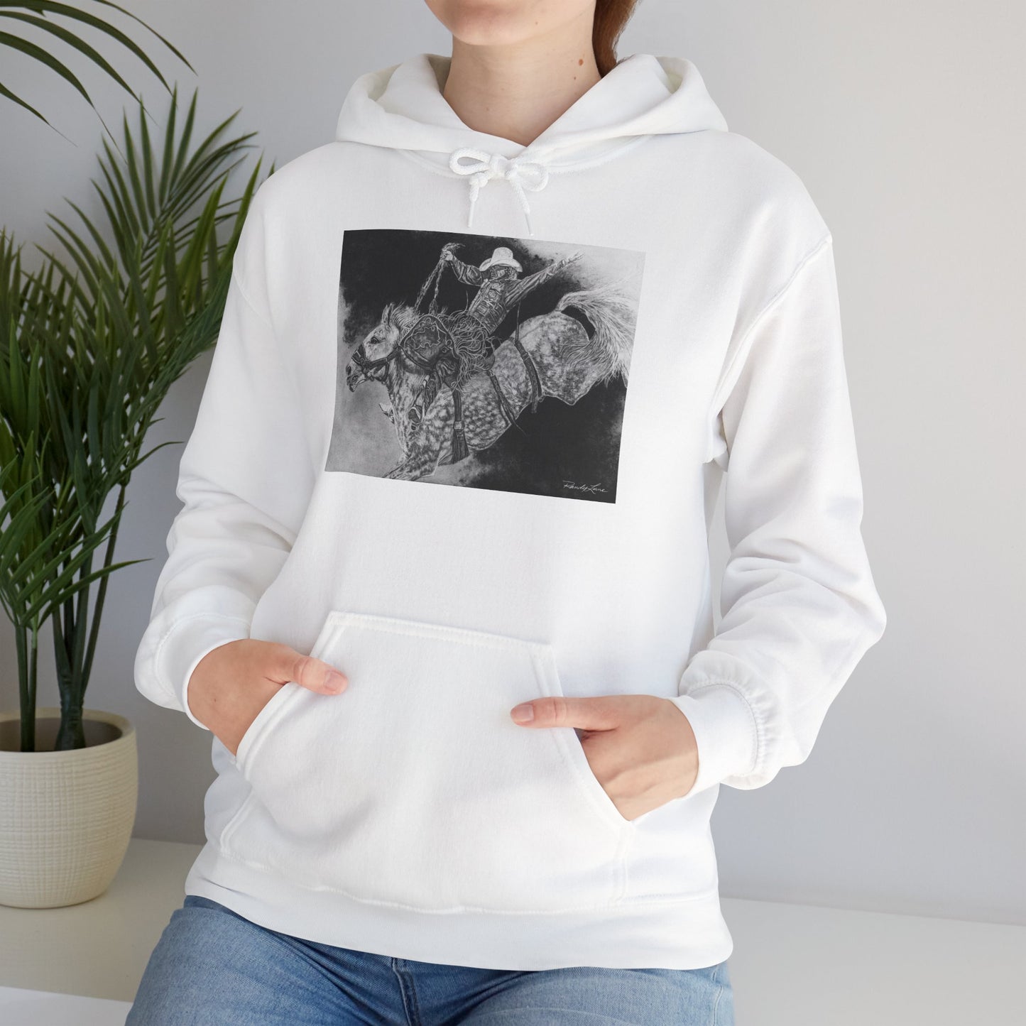 Big Grey, Rodeo Bareback Bronc Painting Hoodie Sweatshirt