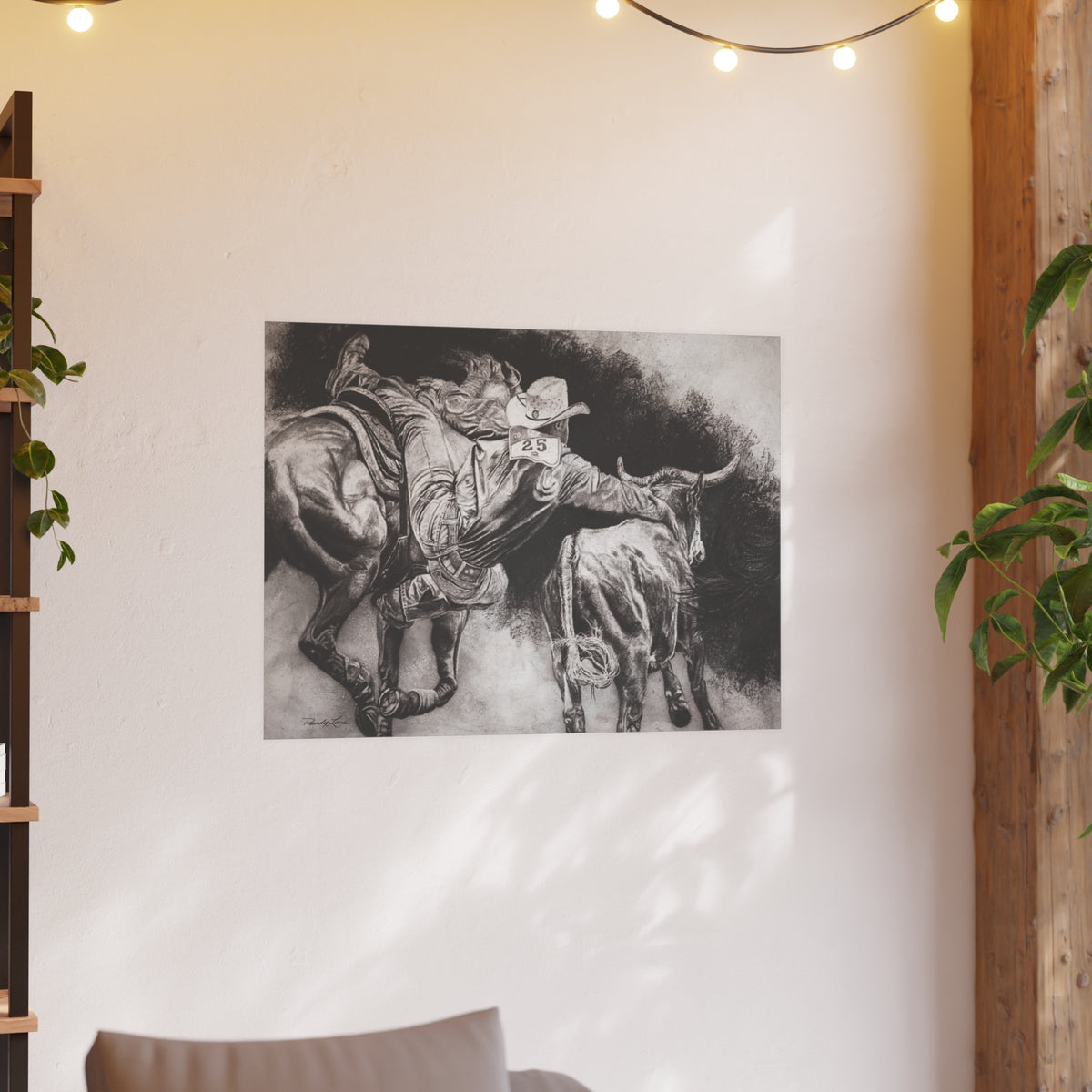 Contact, Rodeo Steer Wrestler Fine Art Print