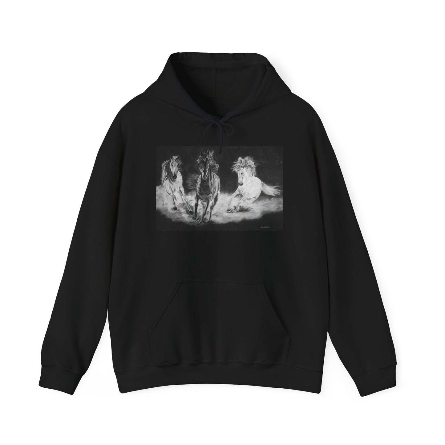 Midnight Run. Horse Cozy Unisex Hooded Pullover