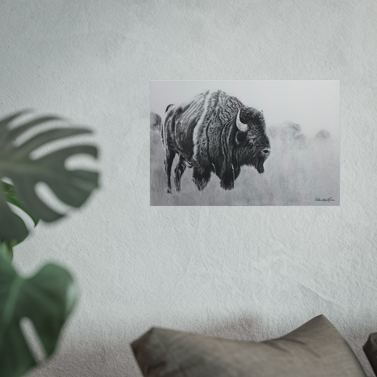 Prairie Bison, Bison Painting Fine Art Print— Black & White Wildlife Print