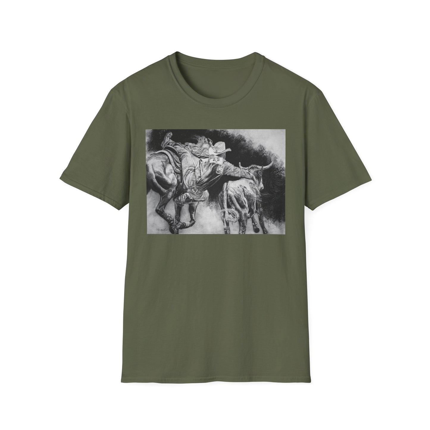 Contact. Cowboy Bulldogger Rodeo Art Unisex Softstyle T-Shirt