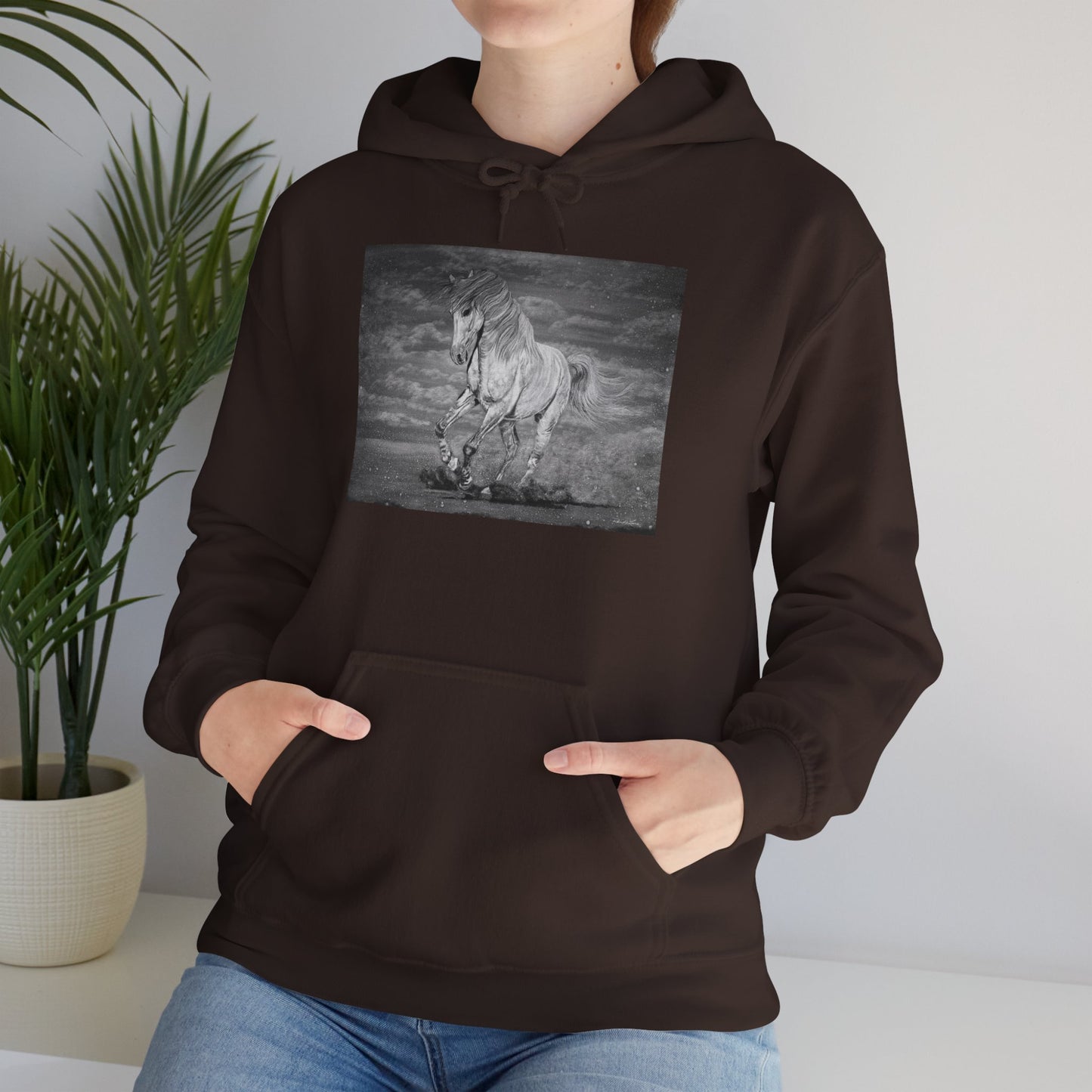 Equine Elegance. Prancing Horse Print Hooded Sweatshirt