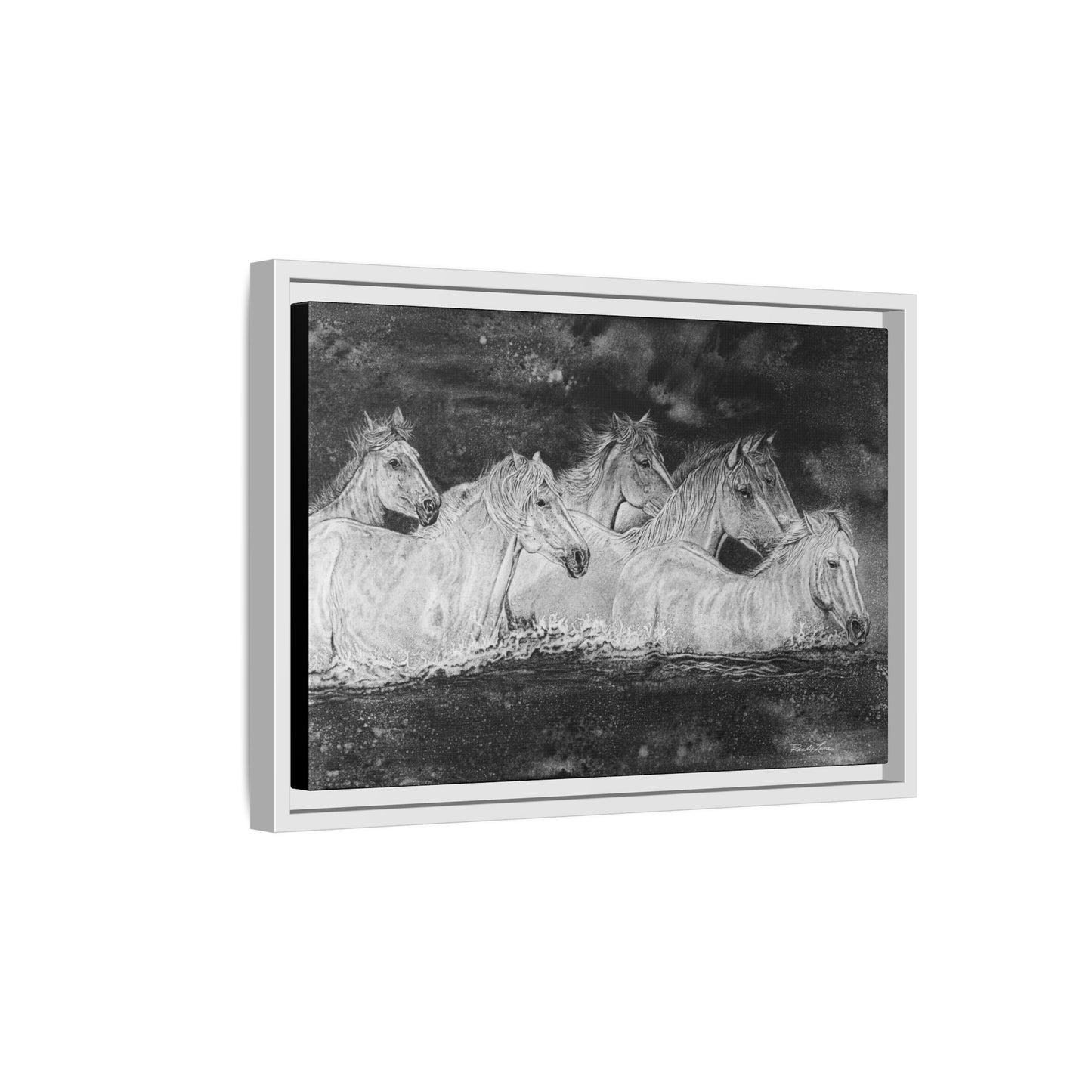 Night Swim, Framed Horse Canvas Art