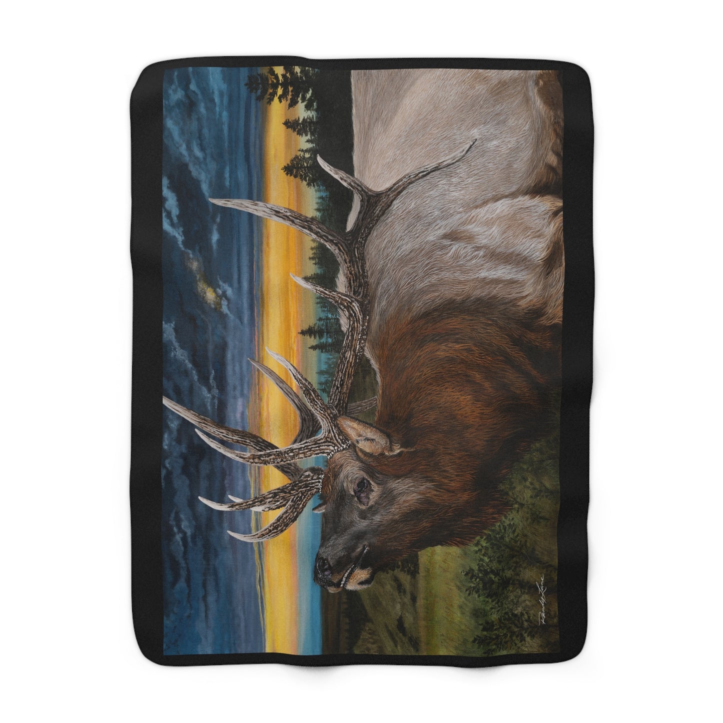 Sunset Serenade, Cozy Elk Sherpa Fleece Blanket