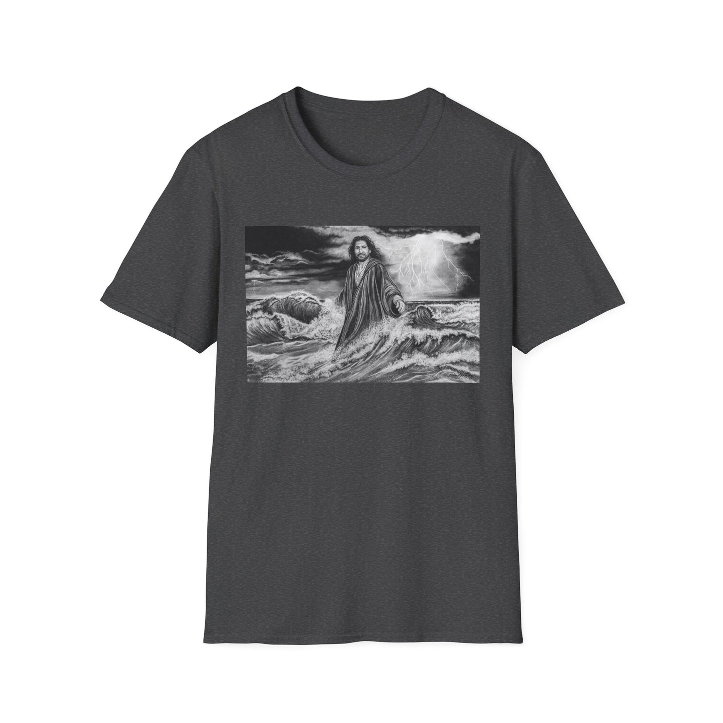 View from the Boat, Jesus Walking on Water Painting T-Shirt — Spiritual Christian Faith Tee