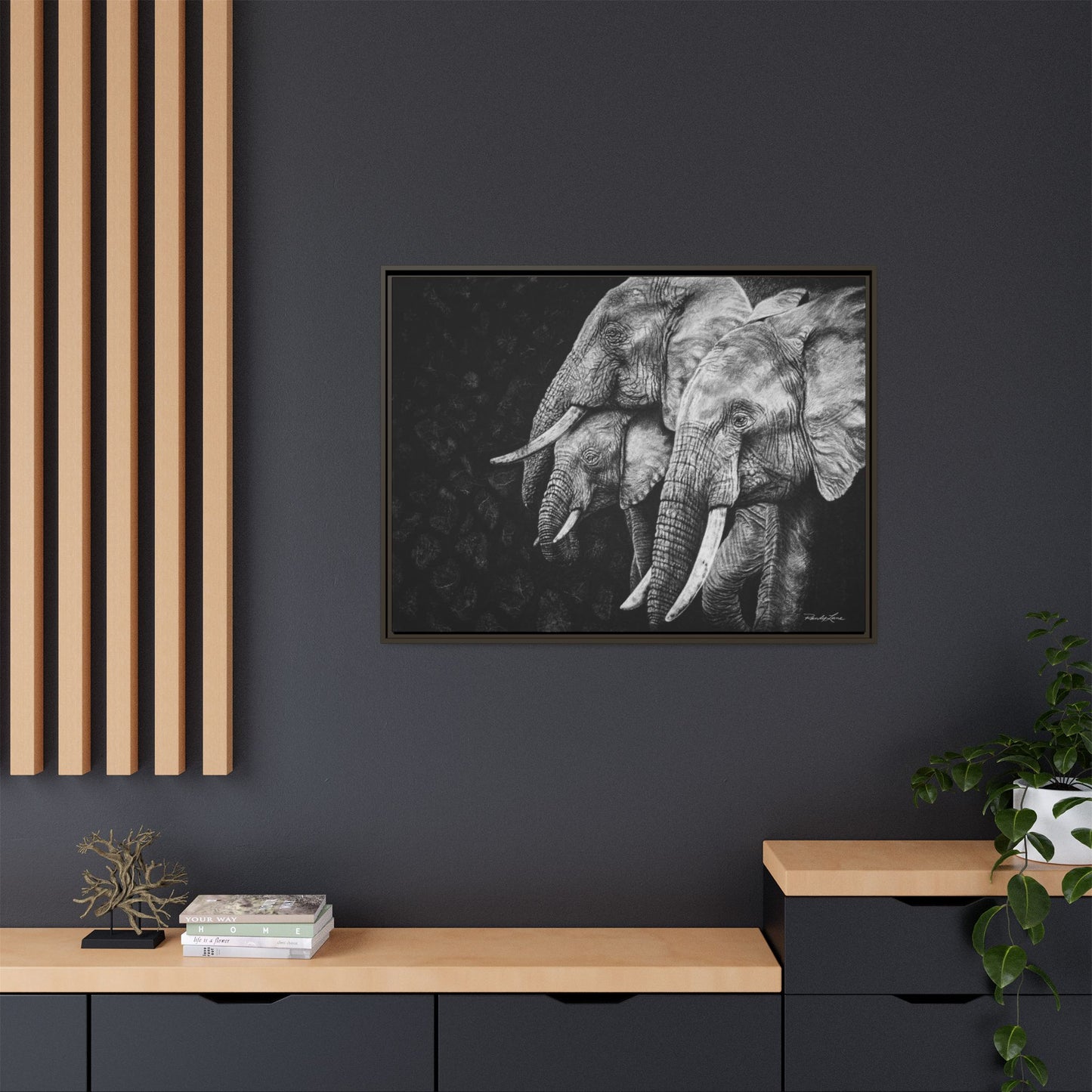Brushland Bond. Elephant Art Framed Stretched Matte Canvas Print