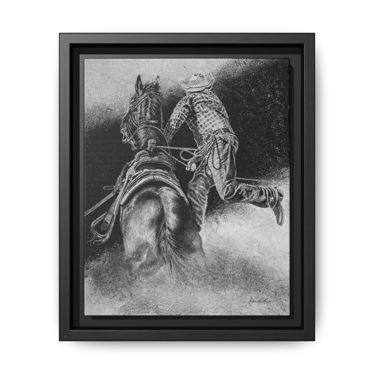 The Dismount. Steer Roper Framed Stretched Canvas Art