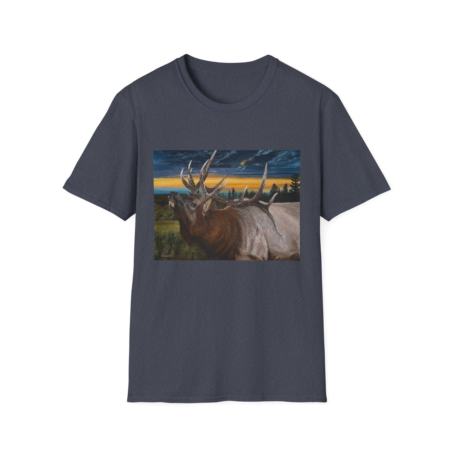 Sunset Serenade,  Elk Graphic Unisex soft T-Shirt