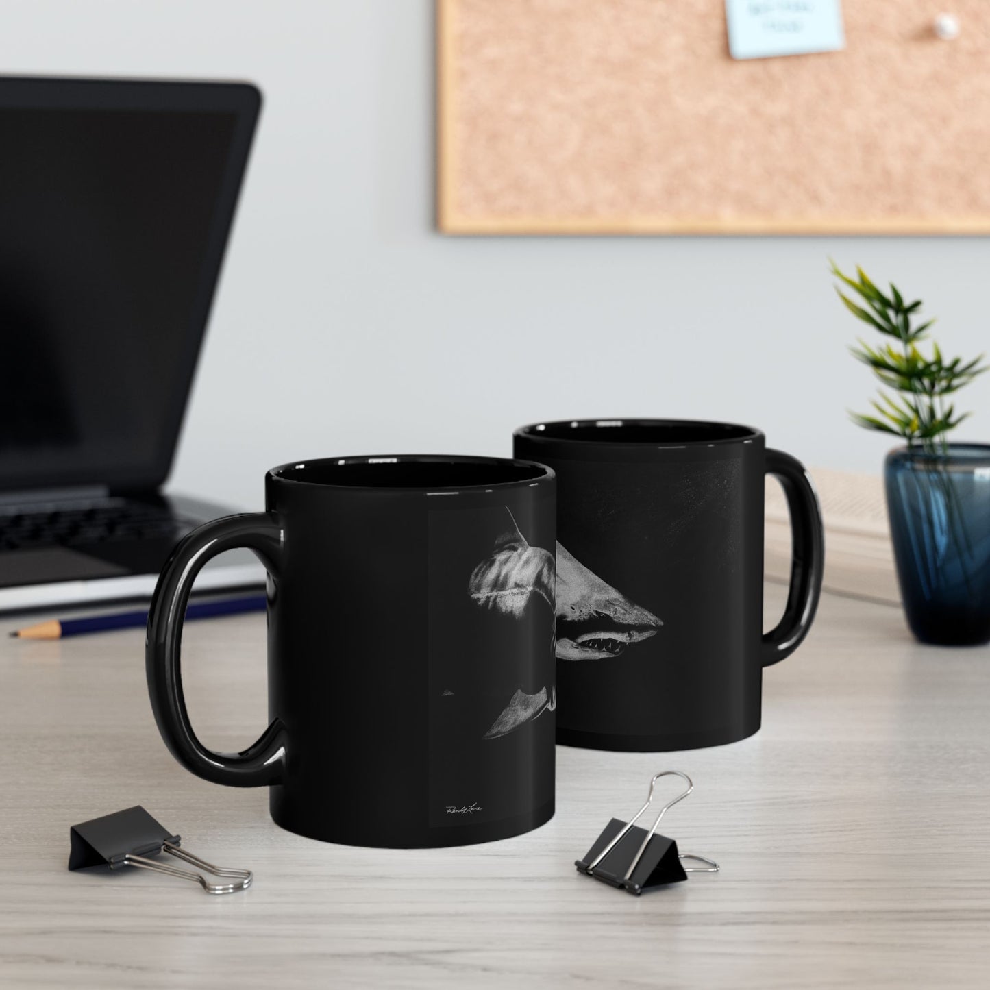 Below, Shark Design Black Mug