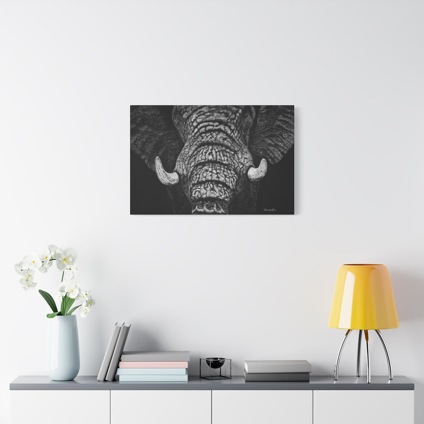 Ebony and Ivory, Stretched Canvas Wall Art Featuring Majestic Elephant