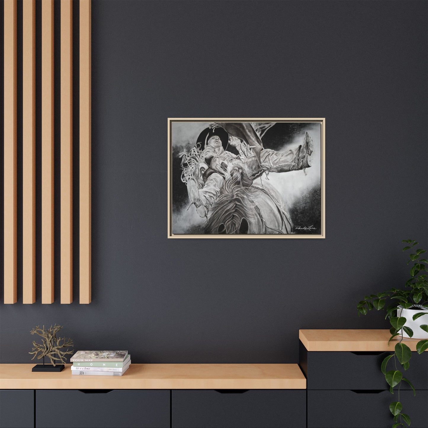 Battle Tested, Rodeo Bareback Rider Painting, Framed Matte Canvas Print