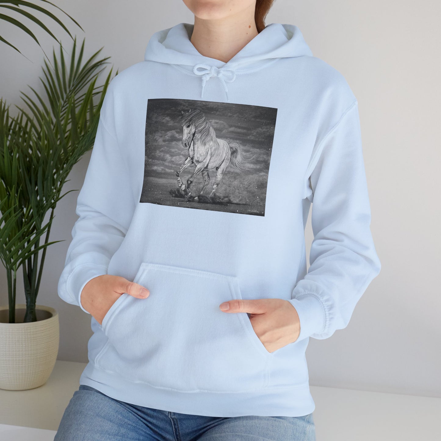 Equine Elegance. Prancing Horse Print Hooded Sweatshirt