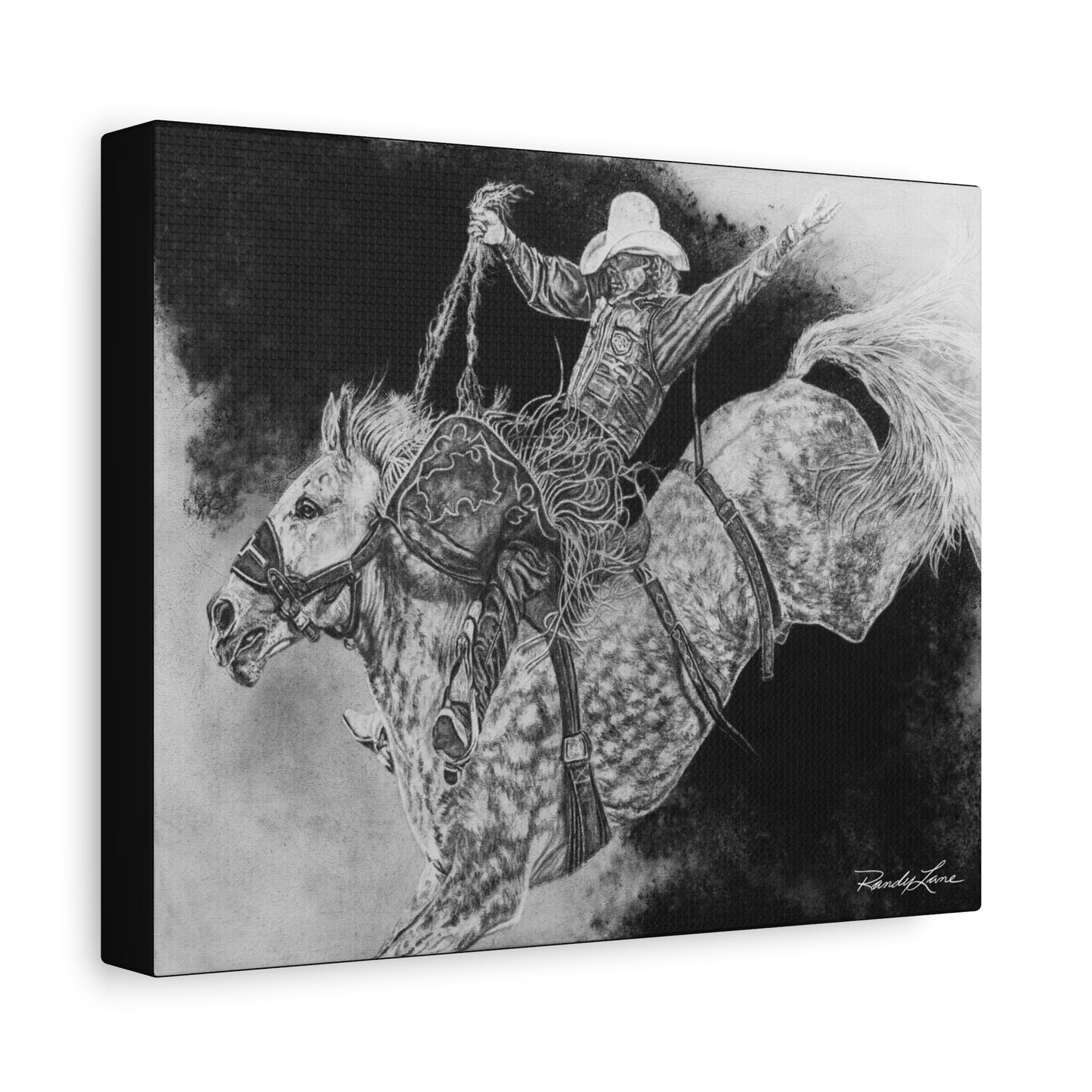 Big Grey, Rodeo Bareback Bronc Painting Canvas Wall Art — Western Rodeo Cowboy Print