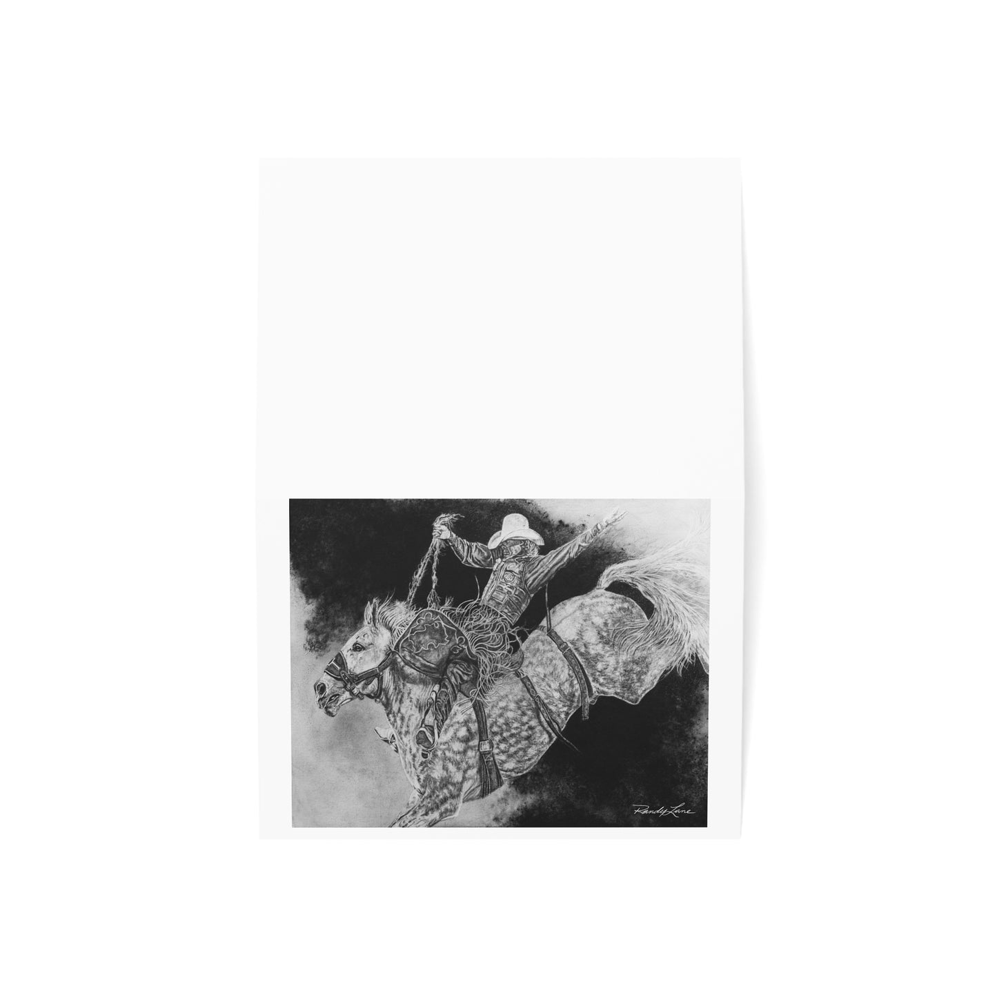 Big Grey, Rodeo Bareback Bronc Painting, Greeting Cards — Bucking Bronco Cowboy Art (Set of 1/10/30/50)
