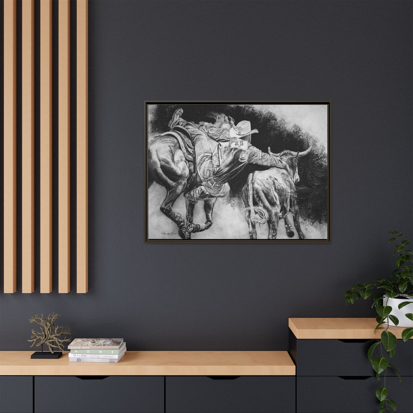 Contact. Cowboy Bulldogger Rodeo Art Framed Stretched Canvas Art