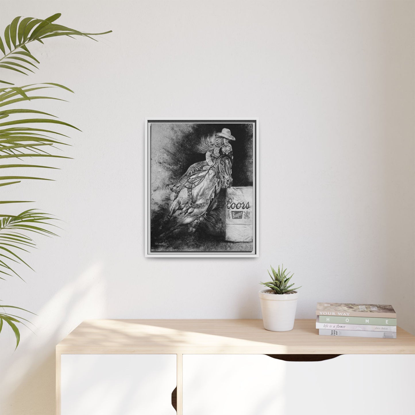 Sophie's Run. Rodeo Barrel Racer Framed Stretched Canvas Art