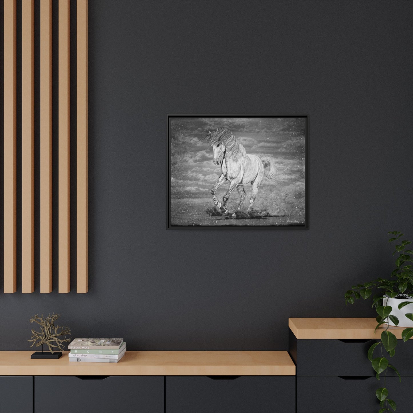 Equine Elegance. Prancing Horse Framed Stretched Matte Canvas Print