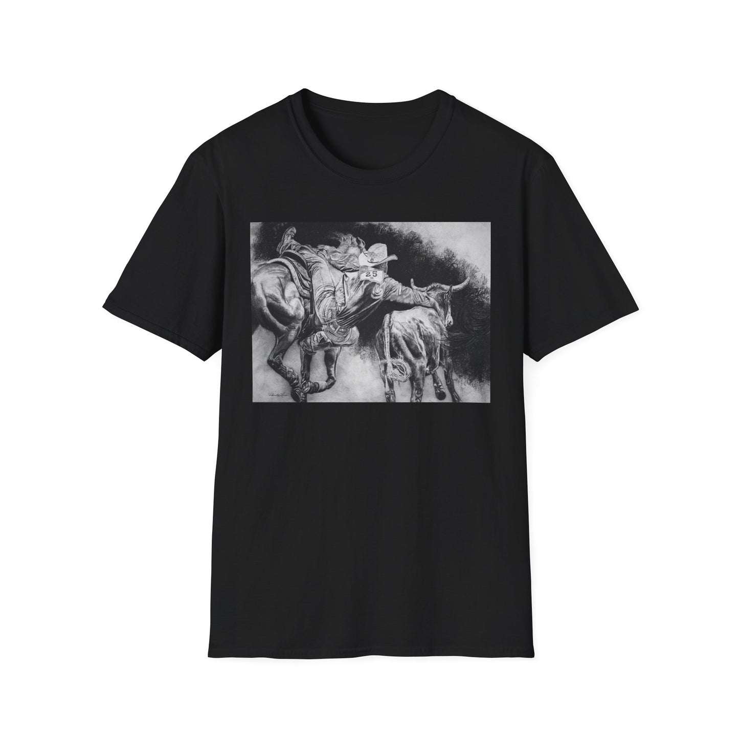 Contact. Cowboy Bulldogger Rodeo Art Unisex Softstyle T-Shirt