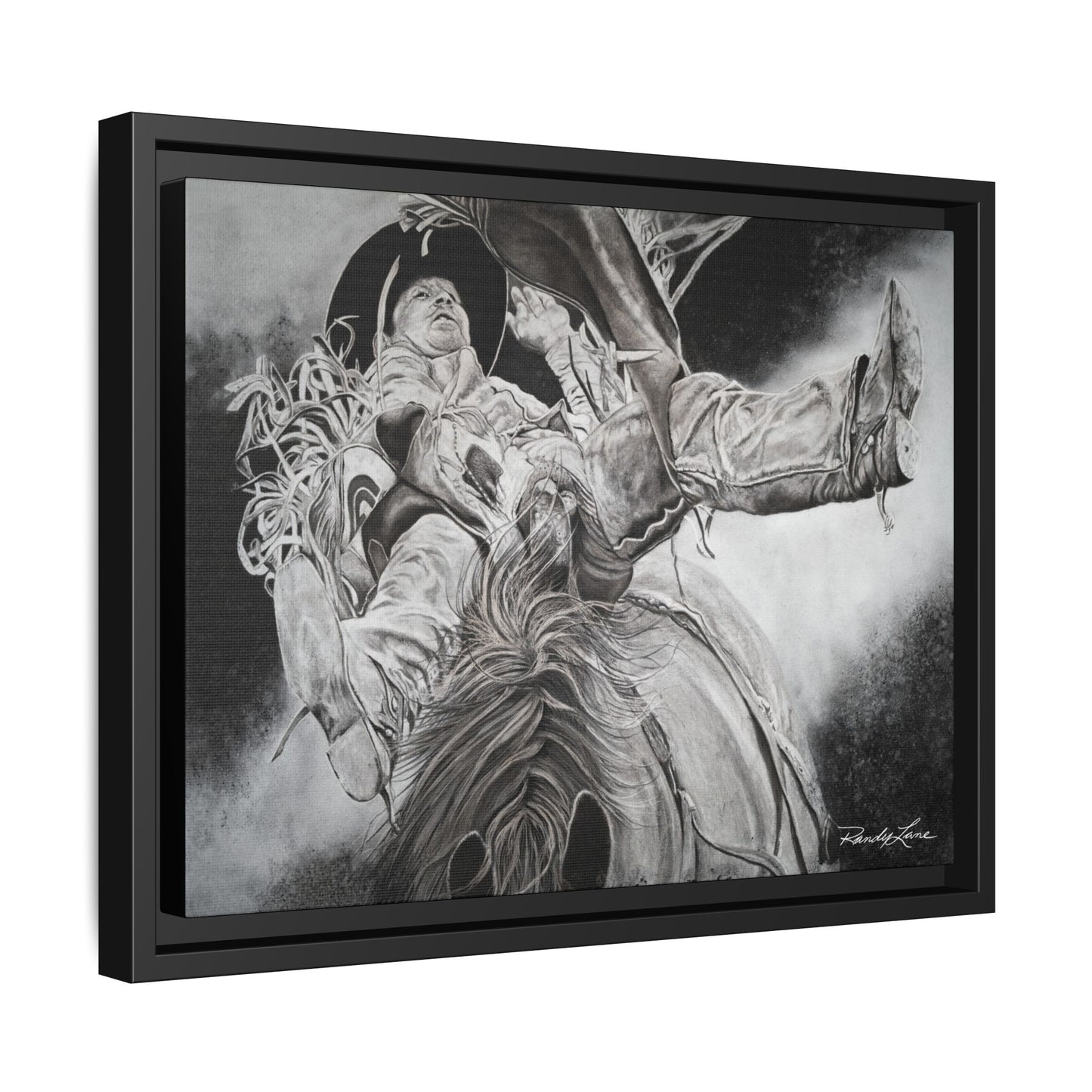 Battle Tested, Rodeo Bareback Rider Painting, Framed Matte Canvas Print